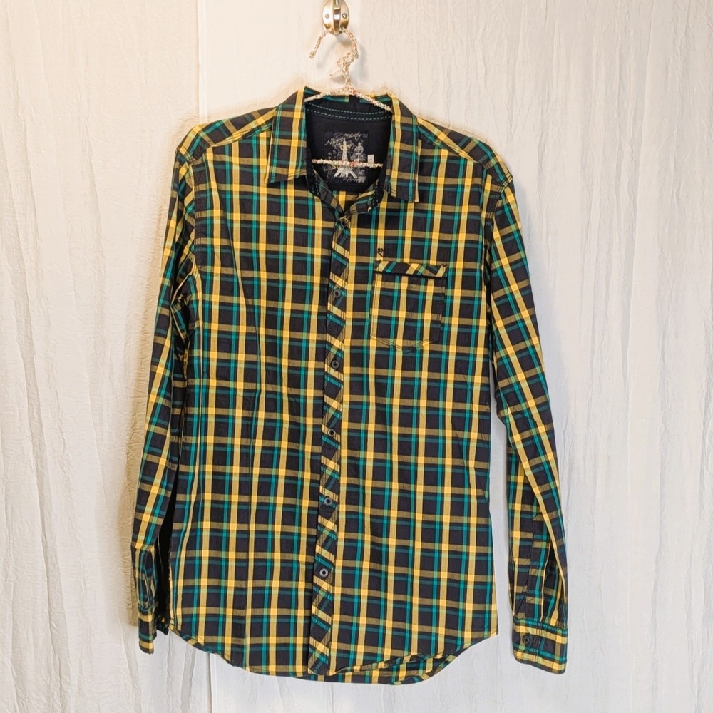 SO-ME Brand Men's Long Sleeve Plaid Button Down Shirt Adjustable Sleeves Size Lg